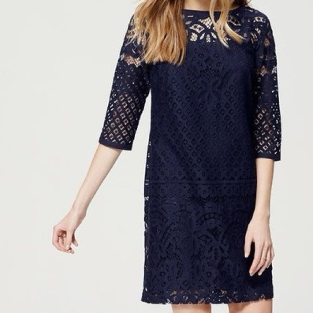 LOFT 0P Navy Lace Dress